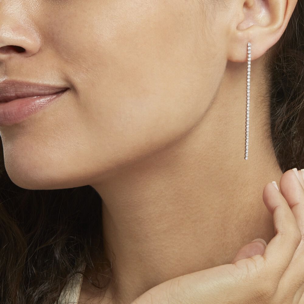 Boucles D'oreilles Pendantes Lou-anne Argent Blanc Oxyde De Zirconium - Pendantes Femme | Marc Orian