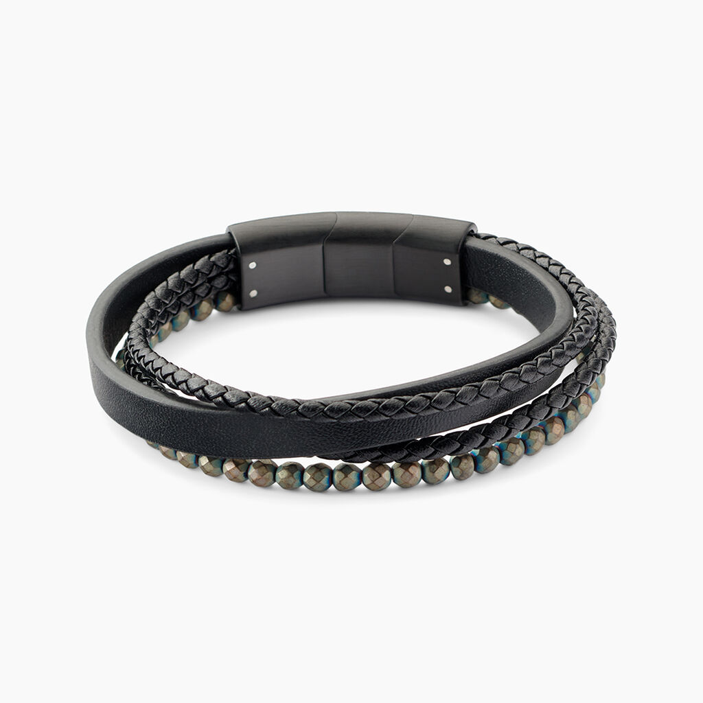 Bracelet Jourdan Cuir De Vache Noir H&eacute;matite - Bracelets cuir Homme | Marc Orian