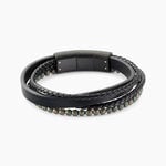 Bracelet Jourdan Cuir De Vache Noir H&eacute;matite - Bracelets cuir Homme | Marc Orian