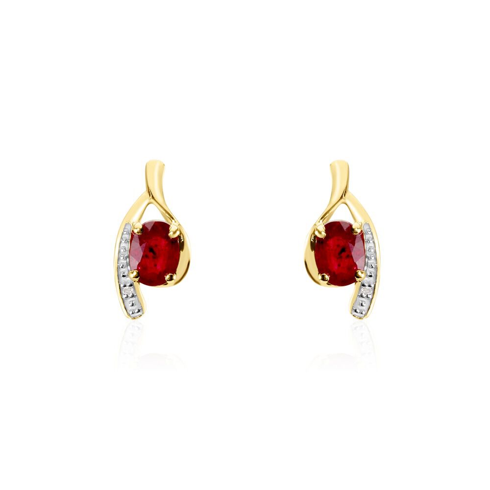 Bijoux D'oreilles Emotion Or Jaune Rubis Diamant - Puces Femme | Marc Orian