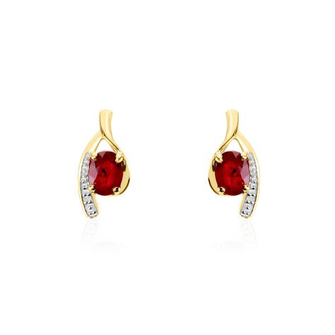 Bijoux D'oreilles Emotion Or Jaune Rubis Diamant - Puces Femme | Marc Orian
