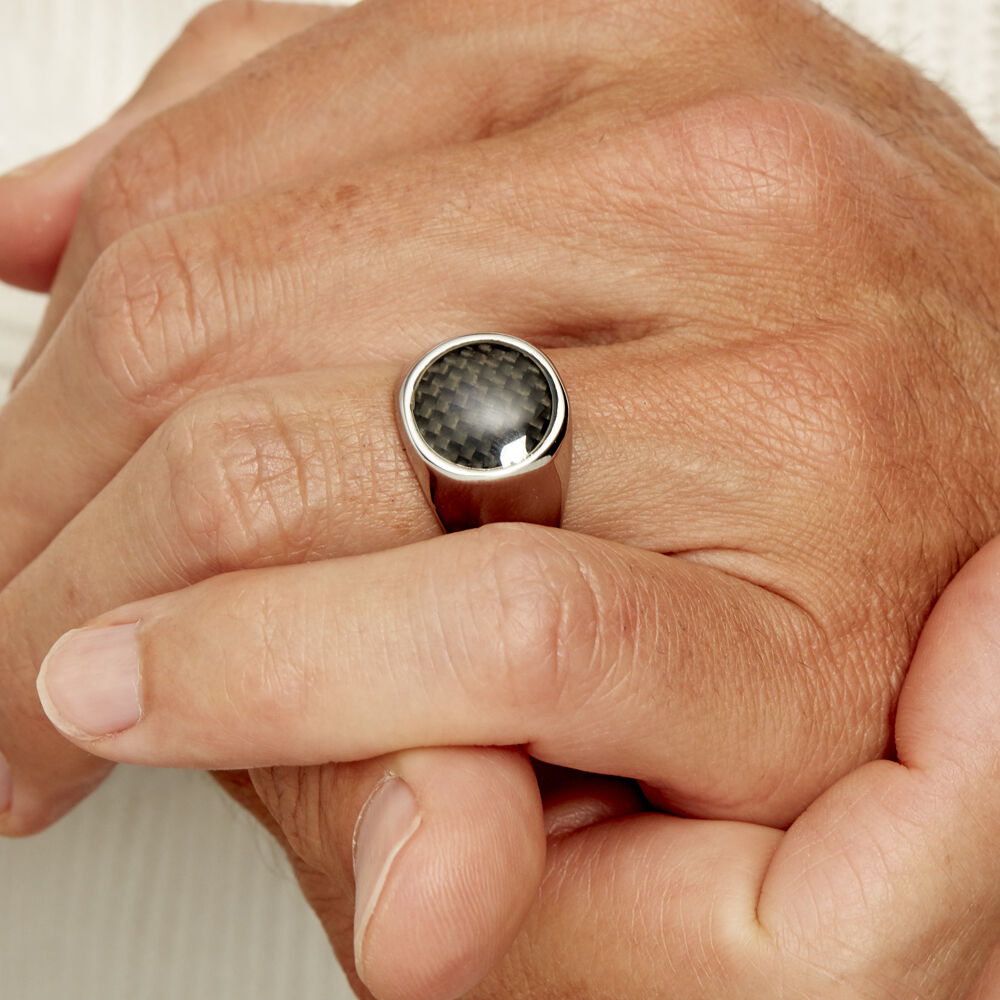 Bague Jourdan Homme Arecibo Acier Blanc Carbone - Bagues grosses Homme | Marc Orian