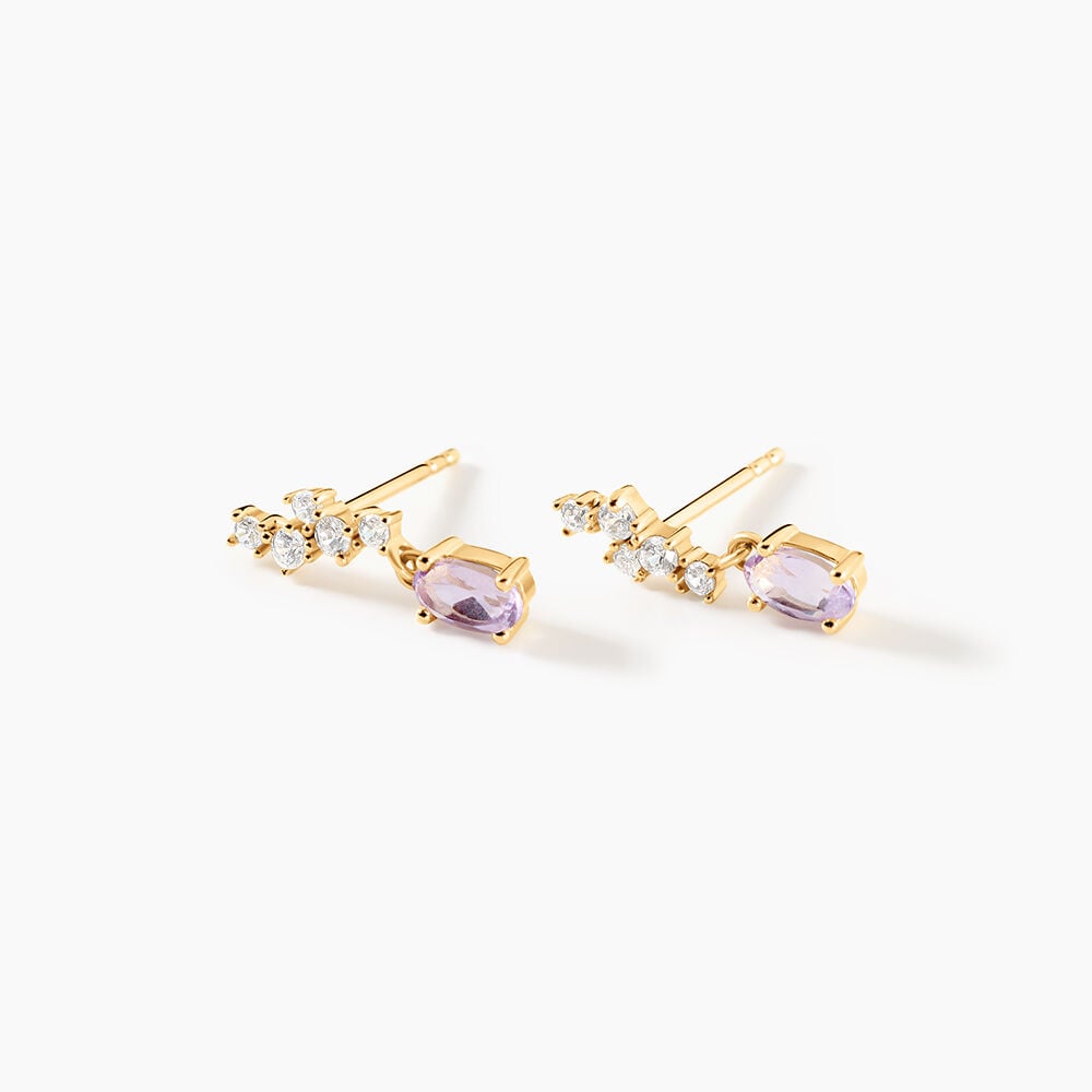 Boucles D'Oreilles Pendantes Celeste Or Jaune Am&eacute;thyste Oxyde De Zirconium - Pendantes Femme | Marc Orian