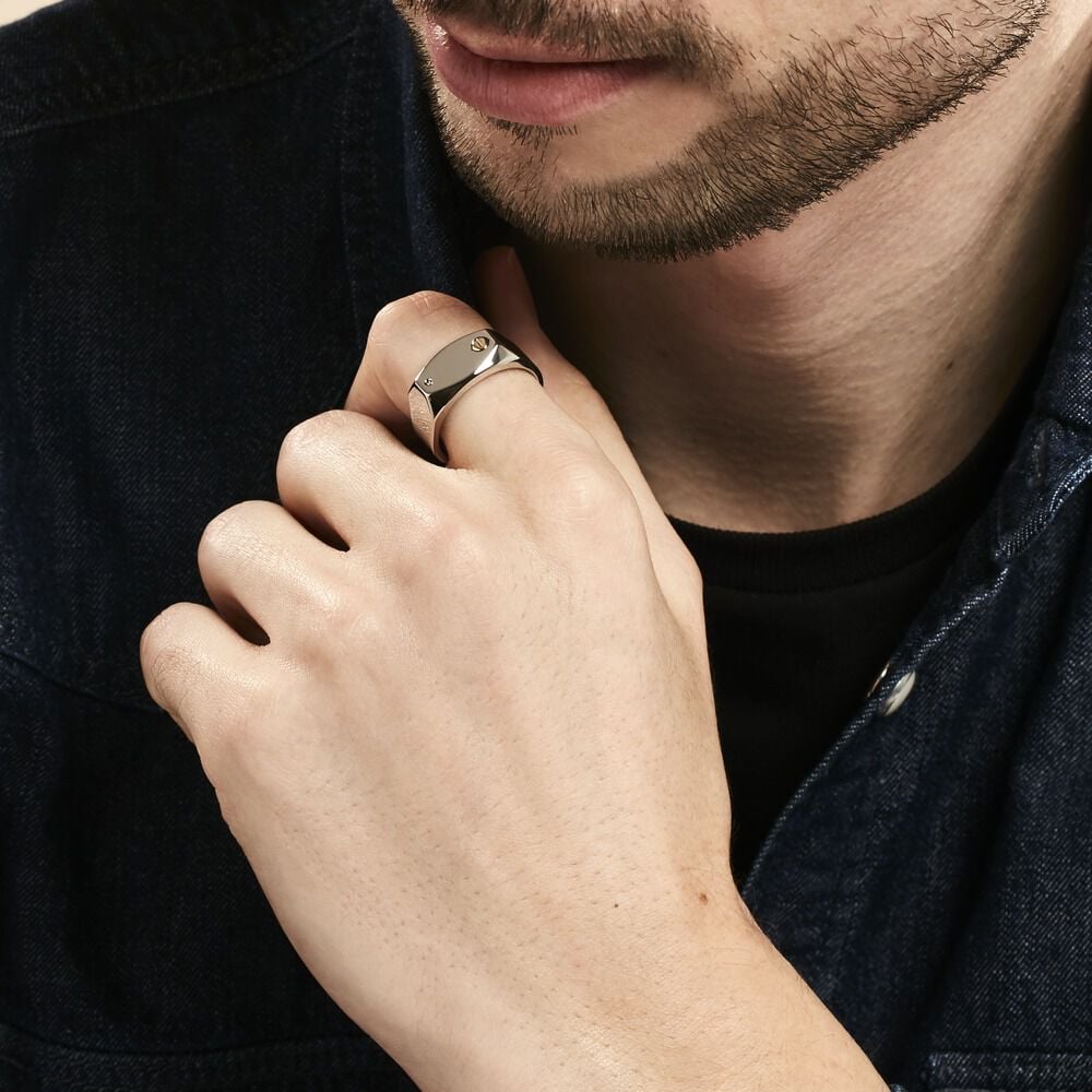 Chevalière Jourdan Lord Acier Bicolore Diamant - Chevalières Homme | Marc Orian