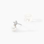 Boucles D'oreilles Puces Eolande Or Blanc Perle De Culture Et Oxyde - Puces Femme | Marc Orian