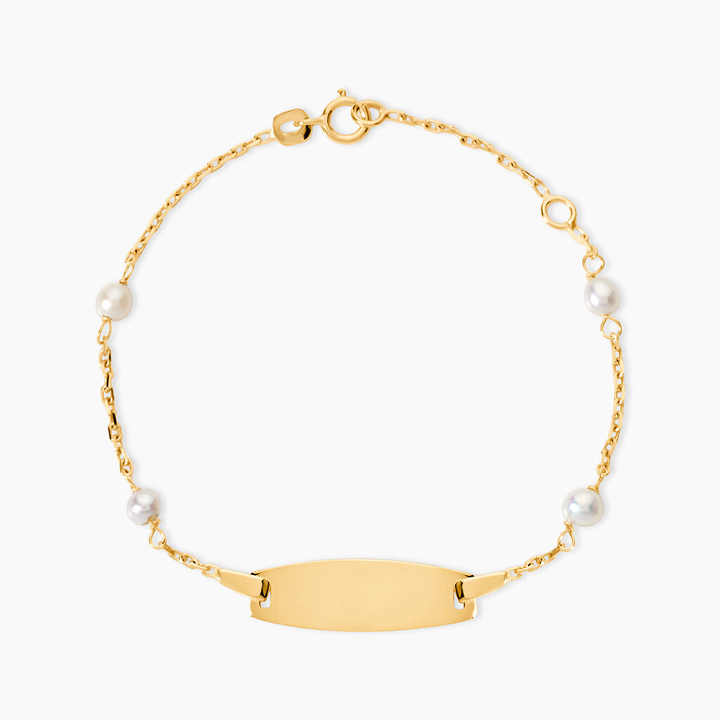 Bracelet Identit&eacute; Gaspardine Maille For&ccedil;at Or Jaune Perle De Culture - Gourmettes Enfant | Marc Orian