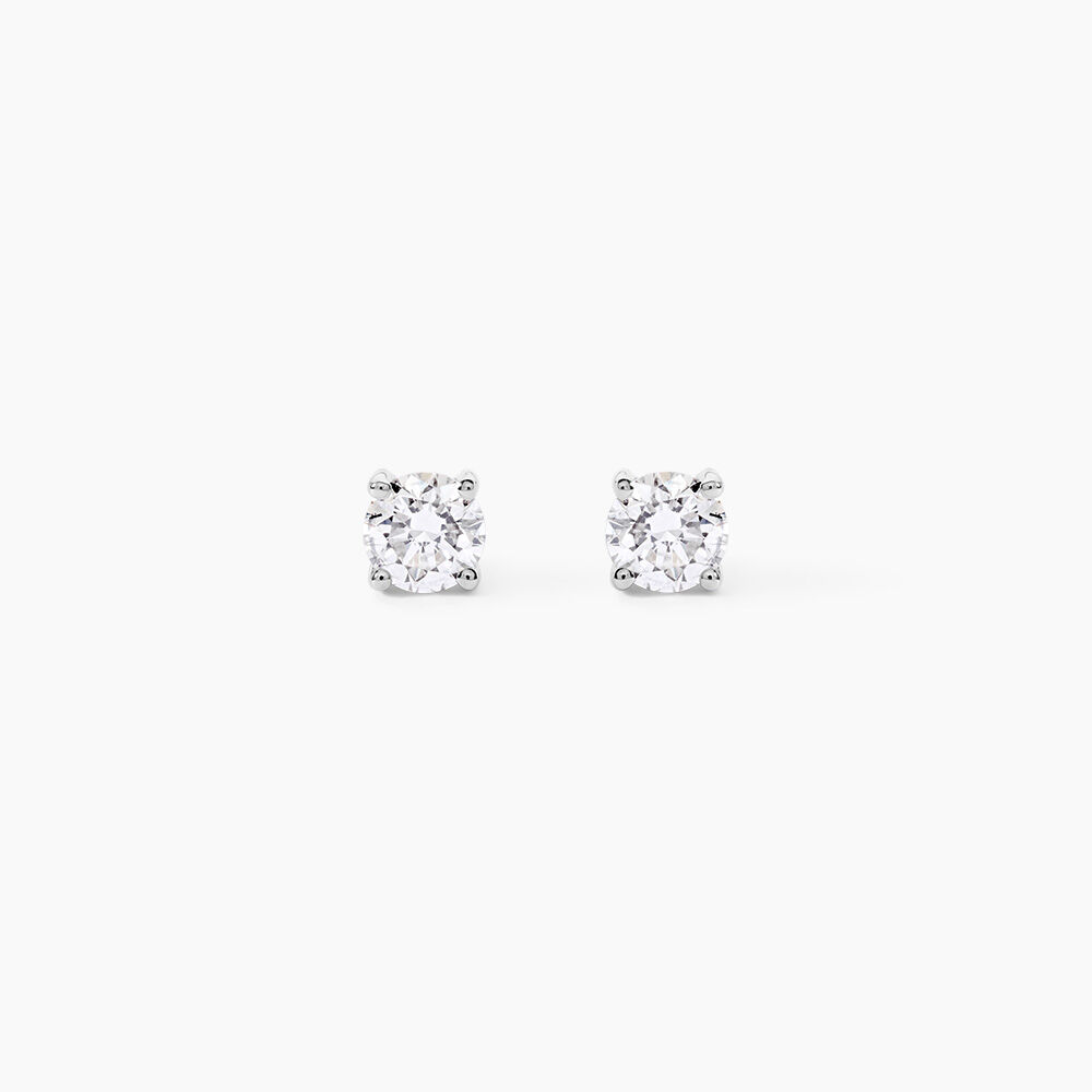 Boucles D'oreilles Puces 4 Griffes Or Blanc Diamant Synthetique - Puces Femme | Marc Orian