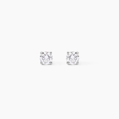 Boucles D'oreilles Puces 4 Griffes Or Blanc Diamant Synthetique - Puces Femme | Marc Orian