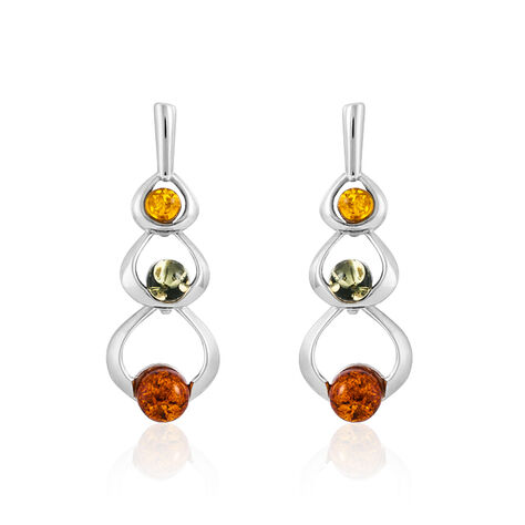 Boucles D'oreilles Pendantes Agneta Argent Blanc Ambre - Pendantes Femme | Marc Orian