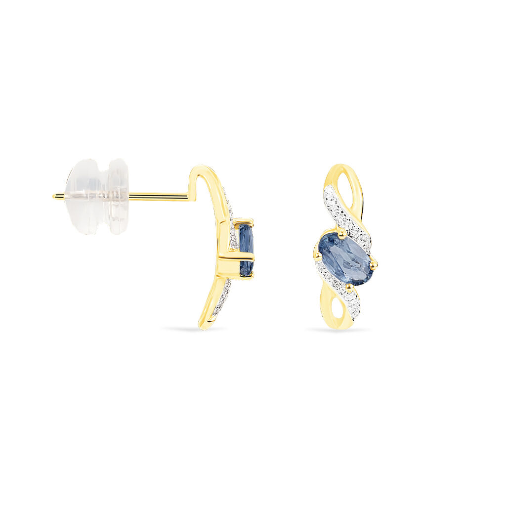 Boucles D'oreilles Puces Or Jaune Saphir Et Diamant - Boucles d'oreilles pierres précieuses Femme | Marc Orian