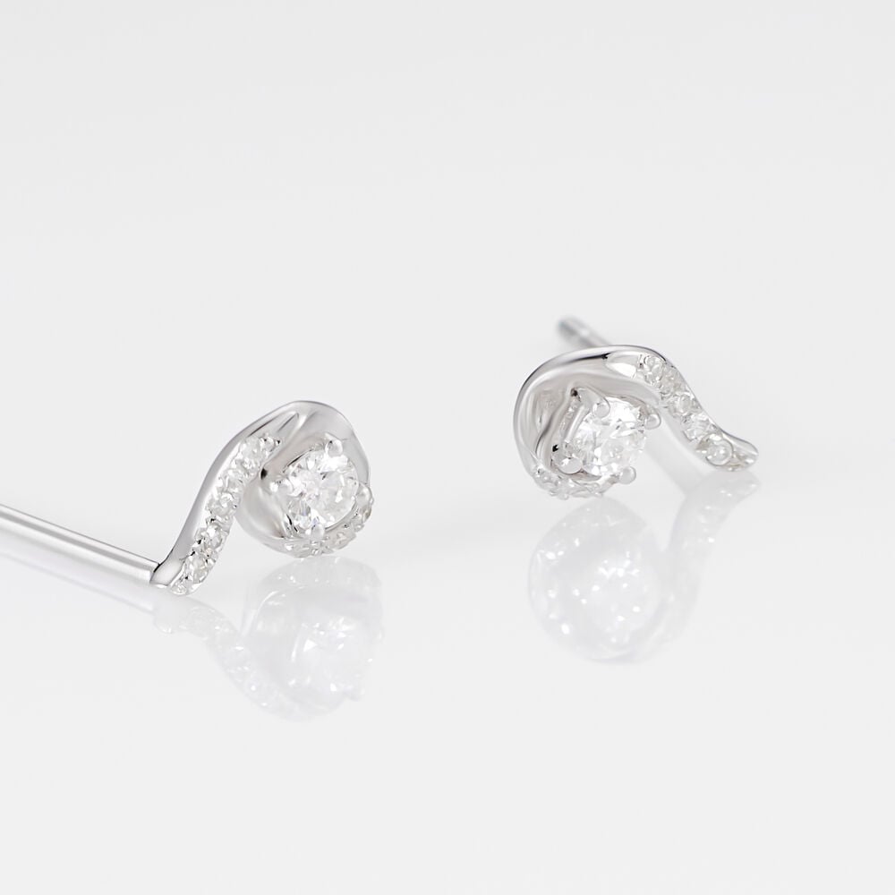 Boucles D'oreilles Puces Vrille Accompagnee Or Blanc Diamant - Boucles d'oreilles mariage Femme | Marc Orian
