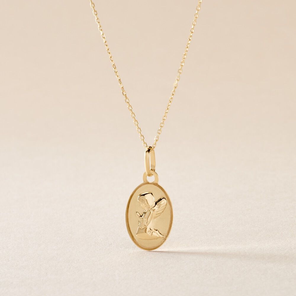 Pendentif Hadia Ange Ovale Or Jaune - Bijoux personnalis&eacute;s Famille | Marc Orian