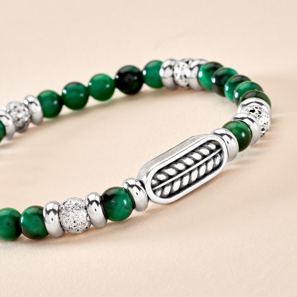 Bracelet Philo Acier Blanc Oeil De Tigre Pierre De Lave - Bracelets cha&icirc;nes Homme | Marc Orian