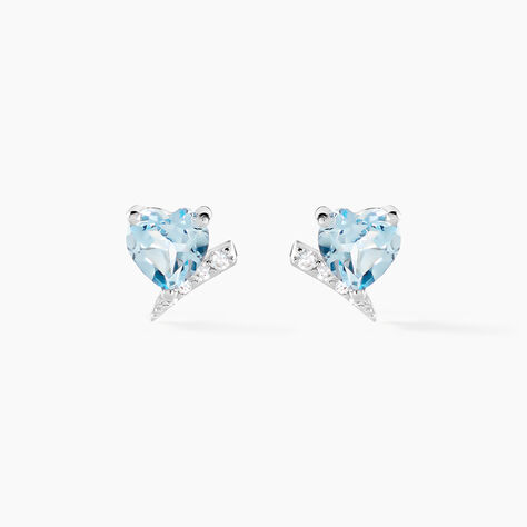 Boucles D'oreilles Puces Eva Or Blanc Topaze Et Oxyde De Zirconium - Puces Femme | Marc Orian