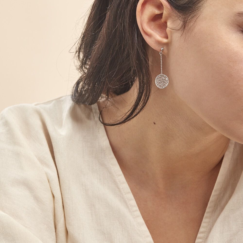 Boucles D'oreilles Pendantes Setti Argent Blanc -  Femme | Marc Orian