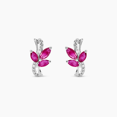 Boucles D'oreilles Puces Angie Or Blanc Diamant Et Rubis - Puces Femme | Marc Orian