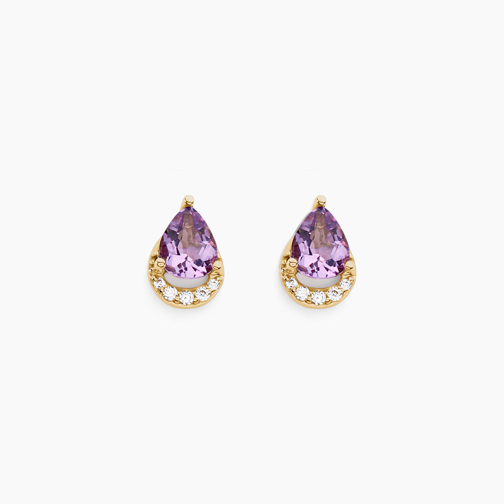 Boucles D'oreilles Puces Dinis Or Jaune Am&eacute;thyste Oxyde De Zirconium - Puces Femme | Marc Orian