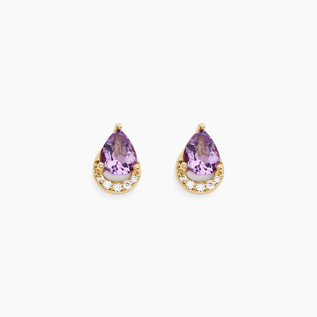Boucles D'oreilles Puces Dinis Or Jaune Am&eacute;thyste Oxyde De Zirconium - Puces Femme | Marc Orian