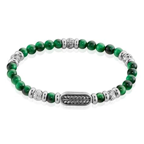 Bracelet Philo Acier Blanc Oeil De Tigre Pierre De Lave - Bracelets cha&icirc;nes Homme | Marc Orian