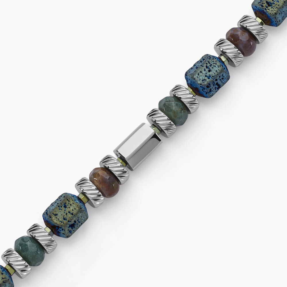 Bracelet Dark Pearl Acier Blanc Hématite Pierre De Lave Agate - Bracelets chaînes Homme | Marc Orian