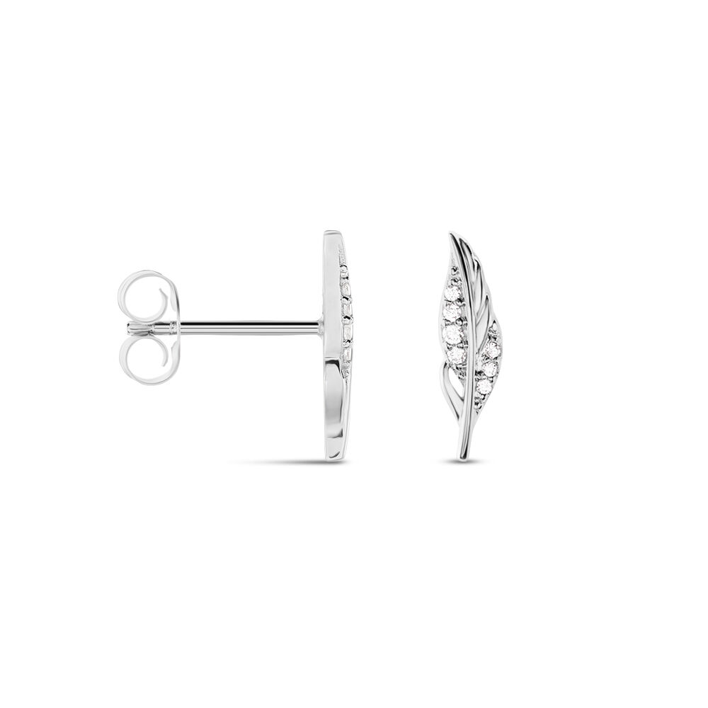 Boucles D'oreilles Puces Feath Argent Blanc Oxyde De Zirconium -  Femme | Marc Orian