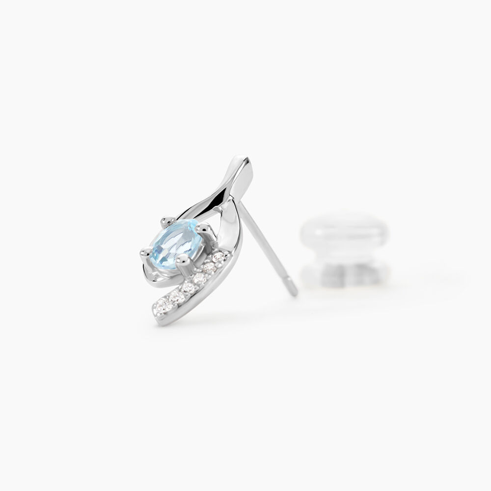 Boucles D'oreilles Sagesse Or Blanc Topaze Oxyde - Puces Femme | Marc Orian