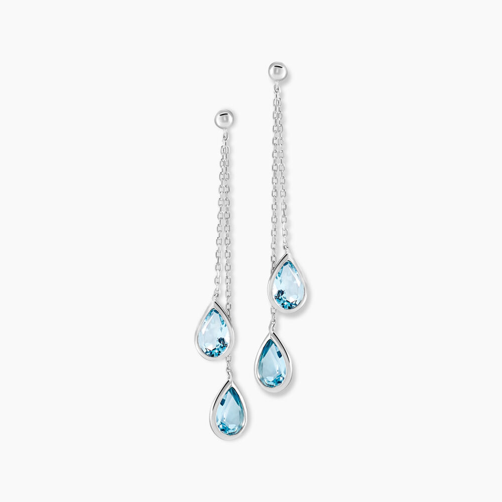 Boucles D'oreilles Pendantes Carlyn Or Blanc Topaze - Pendantes Femme | Marc Orian