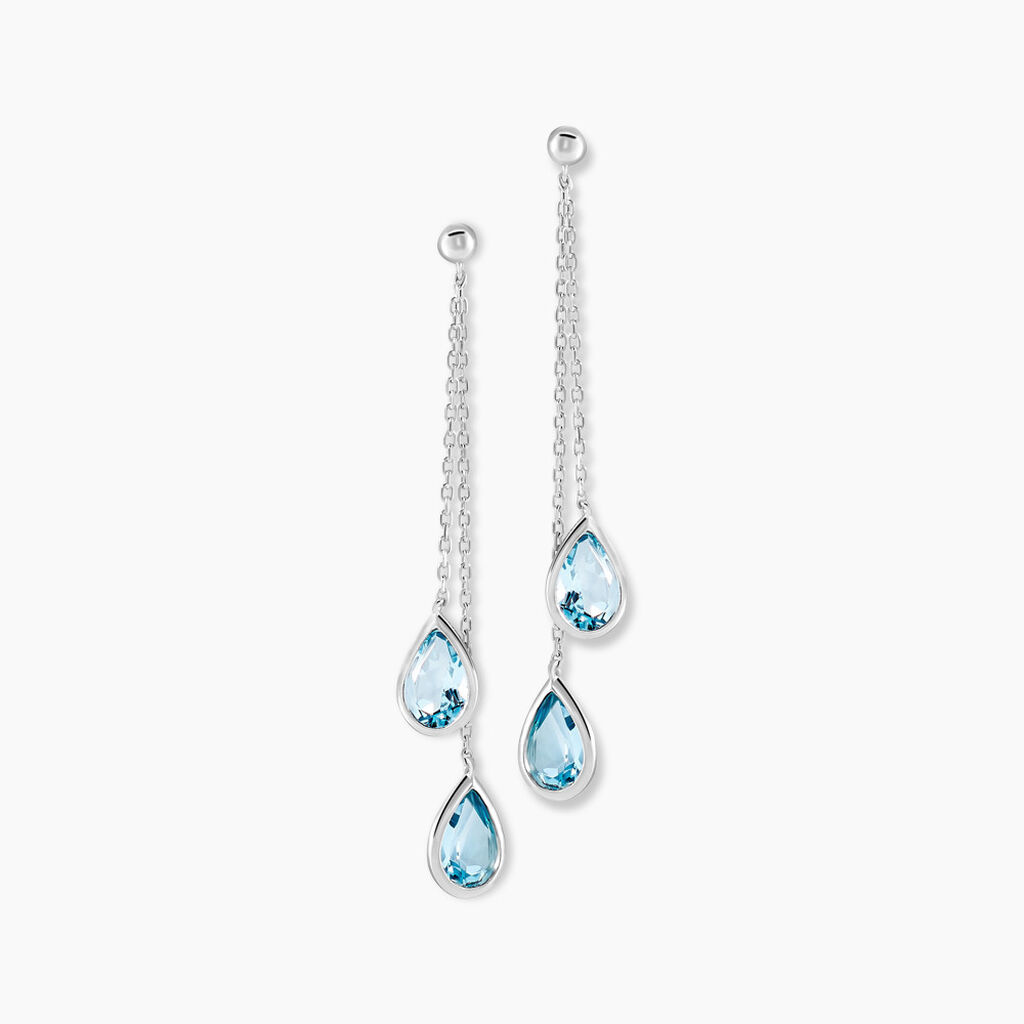 Boucles D'oreilles Pendantes Carlyn Or Blanc Topaze - Pendantes Femme | Marc Orian