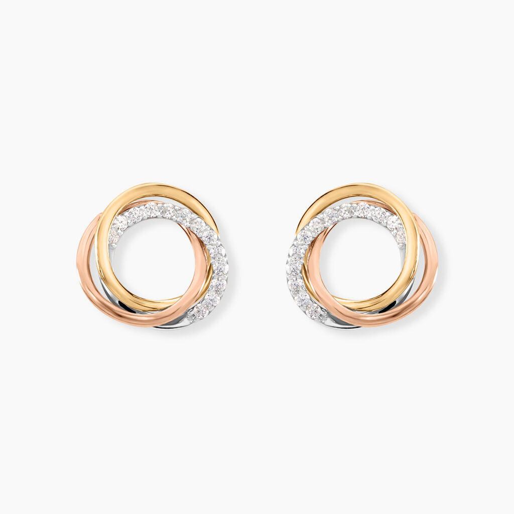 Boucles D'oreilles Puces Amaiur Or Tricolore Oxydes De Zirconium - Puces Femme | Marc Orian
