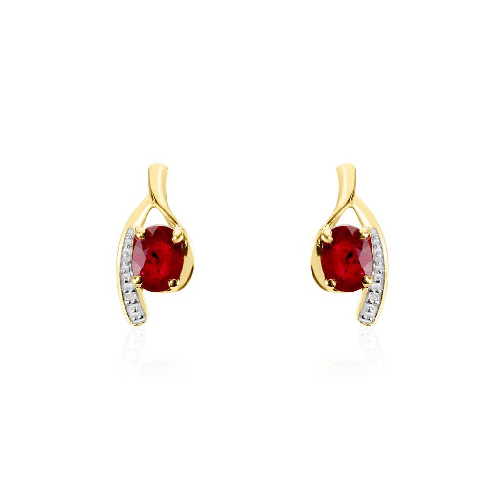 Bijoux D'oreilles Emotion Or Jaune Rubis Diamant - Puces Femme | Marc Orian