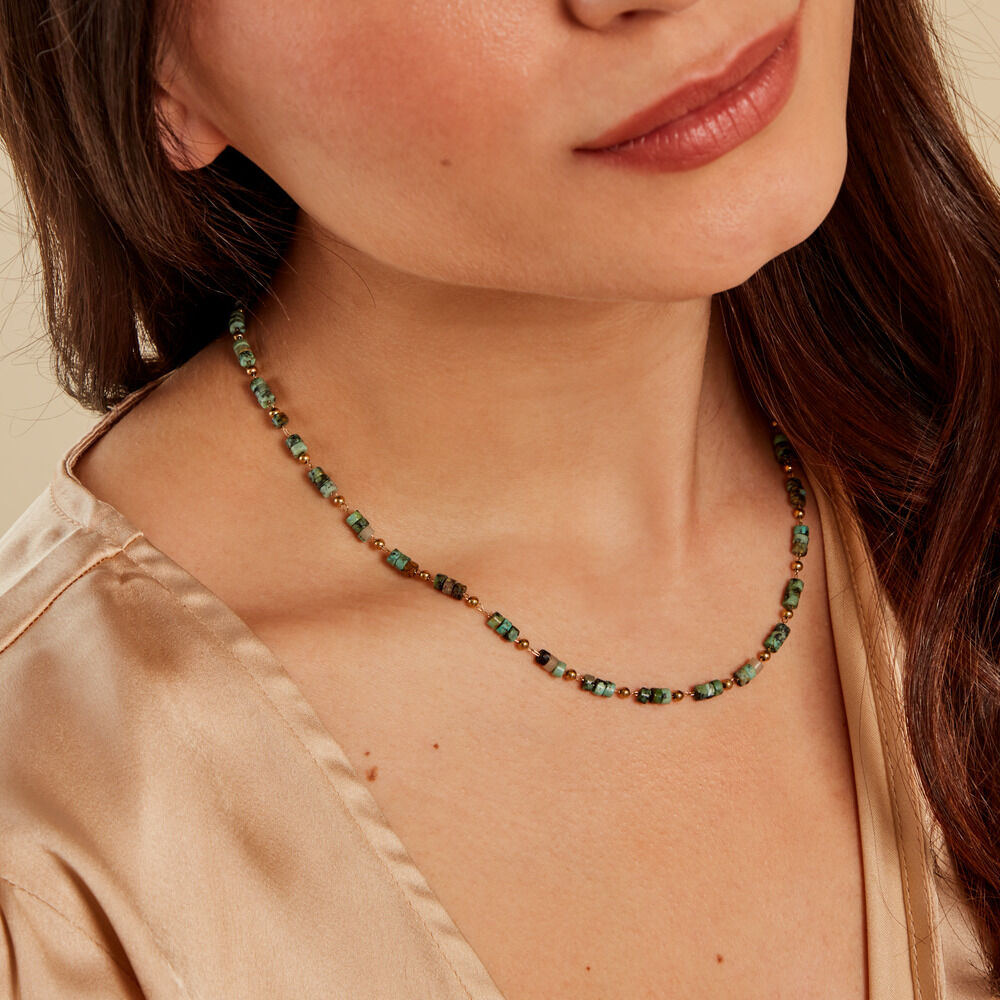 Collier Acier Doré Jaspe Africain - Colliers avec pierres Femme | Marc Orian