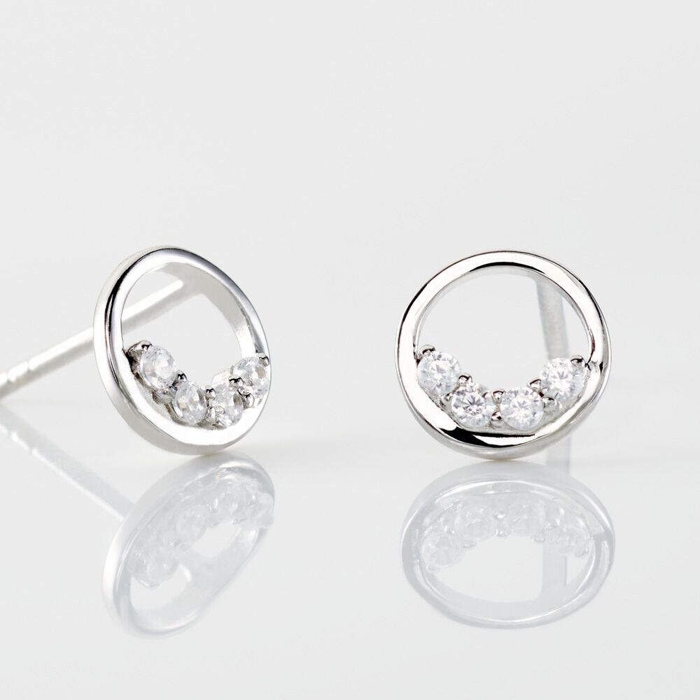 Boucles D'oreilles Puces Argent Blanc Vivence Oxydes De Zirconium - Puces Femme | Marc Orian
