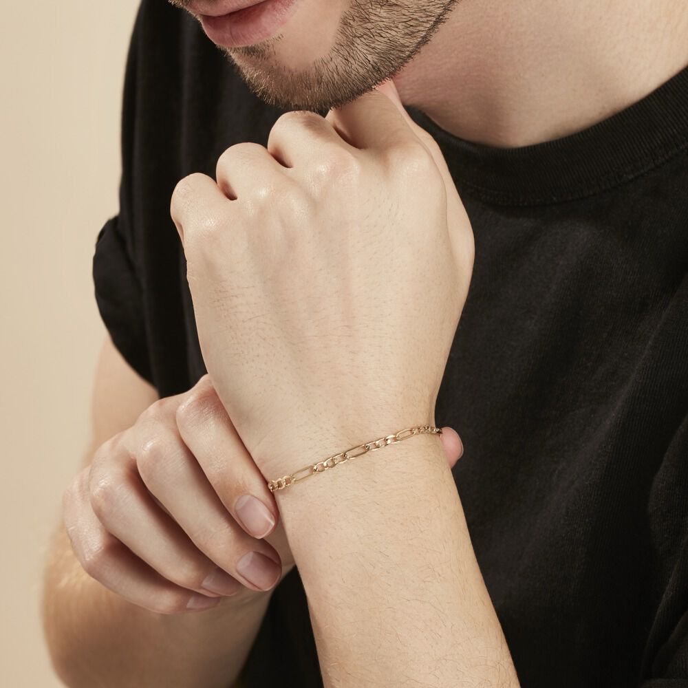 Bracelet Cameo Maille Alternée 1/3 Or Jaune - Bracelets mailles Homme | Marc Orian