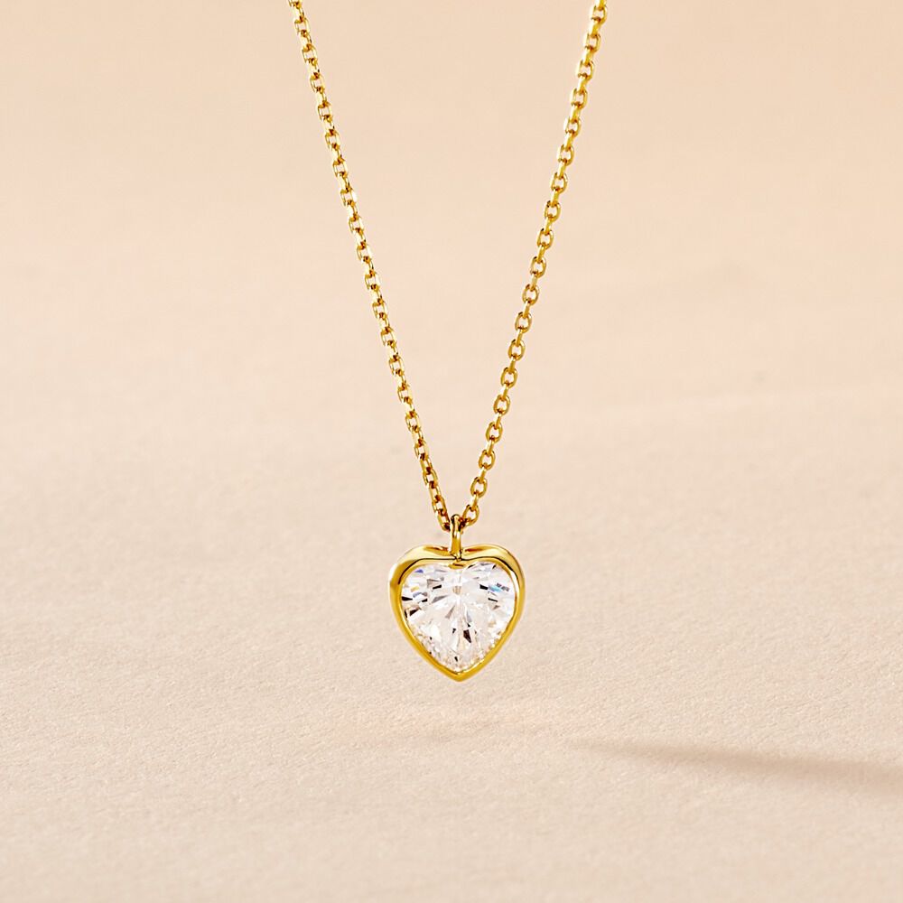 Collier Coeur Serti Clos Or Jaune Oxyde De Zirconium - Colliers avec pierres Femme | Marc Orian