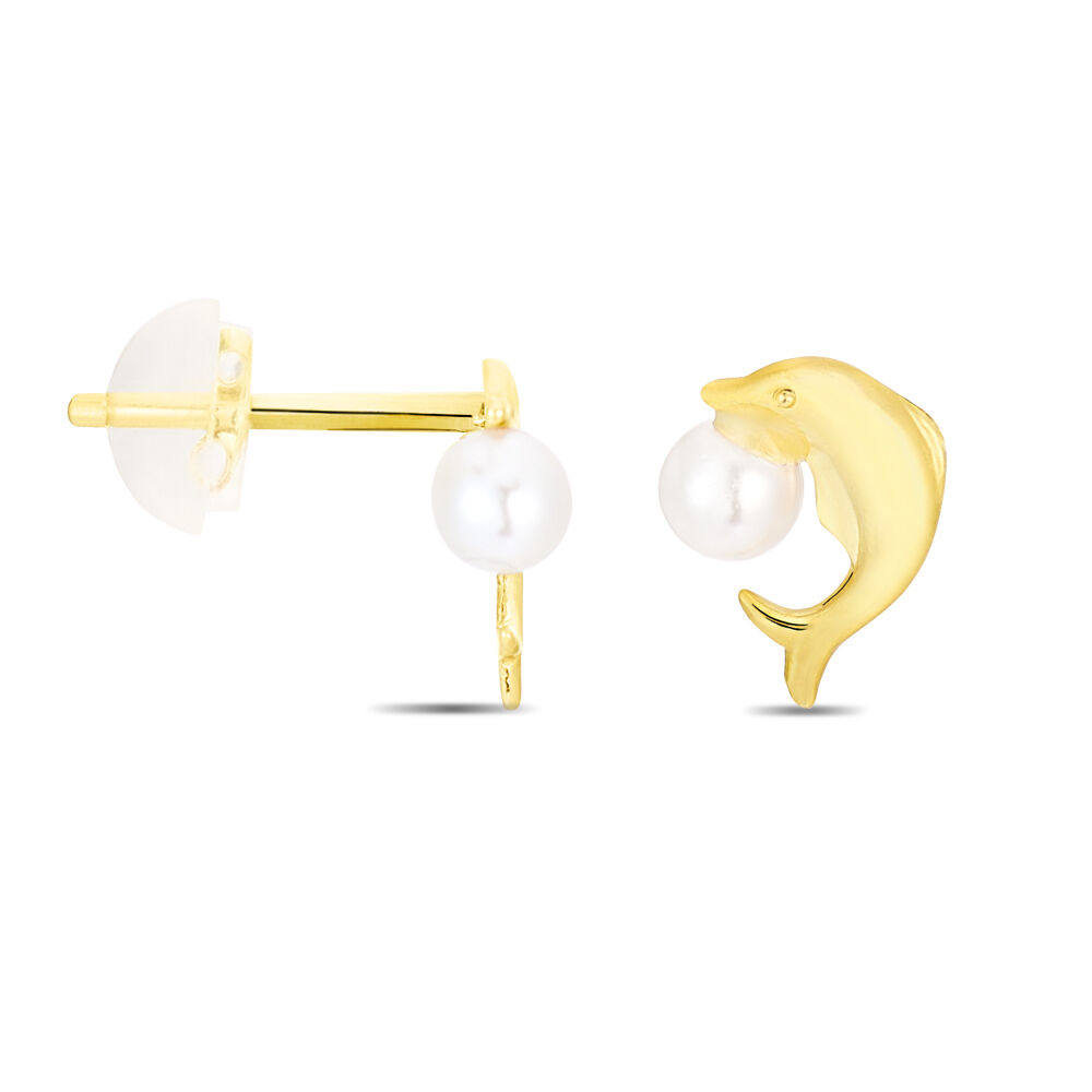 Boucles D'oreilles Puces Eleanor Dauphin Or Jaune Perle De Culture - Puces Femme | Marc Orian