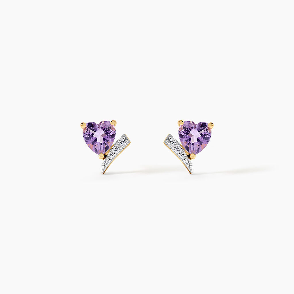 Boucles D'Oreilles Puces Eva Argent Dor&eacute; A L'Or 750/1000 Am&eacute;thyste Oxyde De Zirconium - Puces Femme | Marc Orian