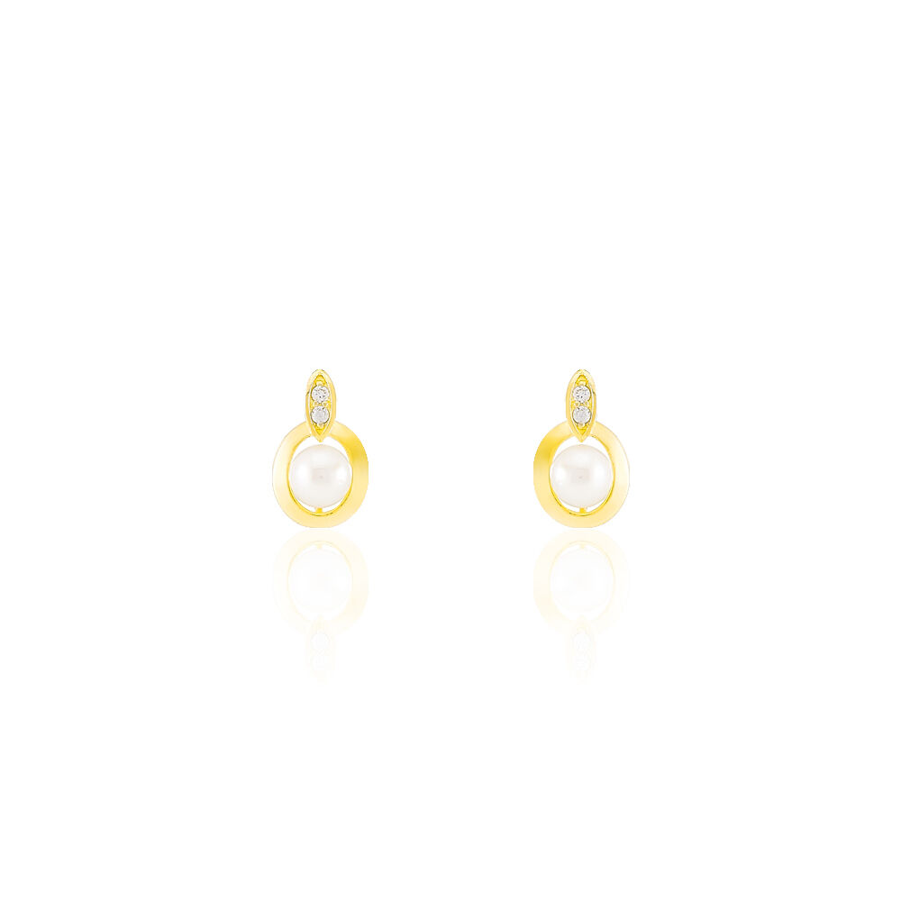 Boucles D'oreilles Puces Tahyssae Or Jaune Perle De Culture Et Oxyde - Puces Femme | Marc Orian