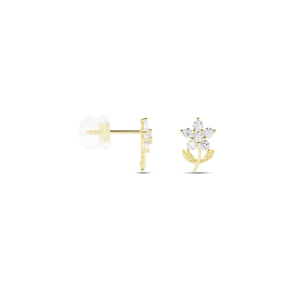 Boucles D'oreilles Puces Eleanor Fleur Or Jaune Oxyde De Zirconium - Puces Famille | Marc Orian