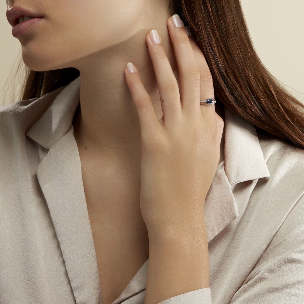 Bague Viyan Or Blanc Saphir Et Diamant - Solitaires Femme | Marc Orian