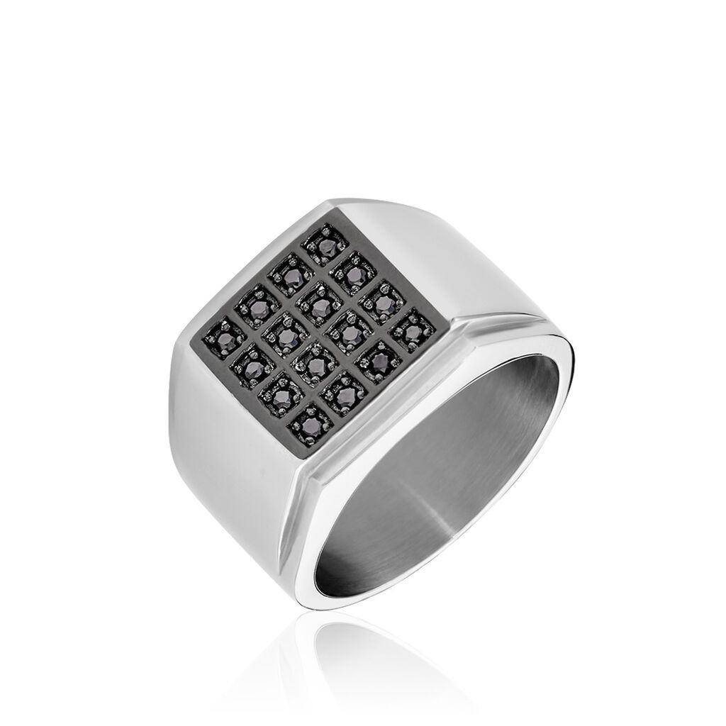 Bague Chevalière Acier Vieillit Teodor Oxydes De Zirconium - Bijoux fantaisie Homme | Marc Orian