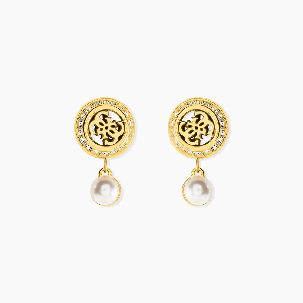 Boucles D'Oreilles Pendantes Guess Tiny Pearly Acier Jaune Oxyde De Zirconium Perle D'Imitation - Pendantes Femme | Marc Orian