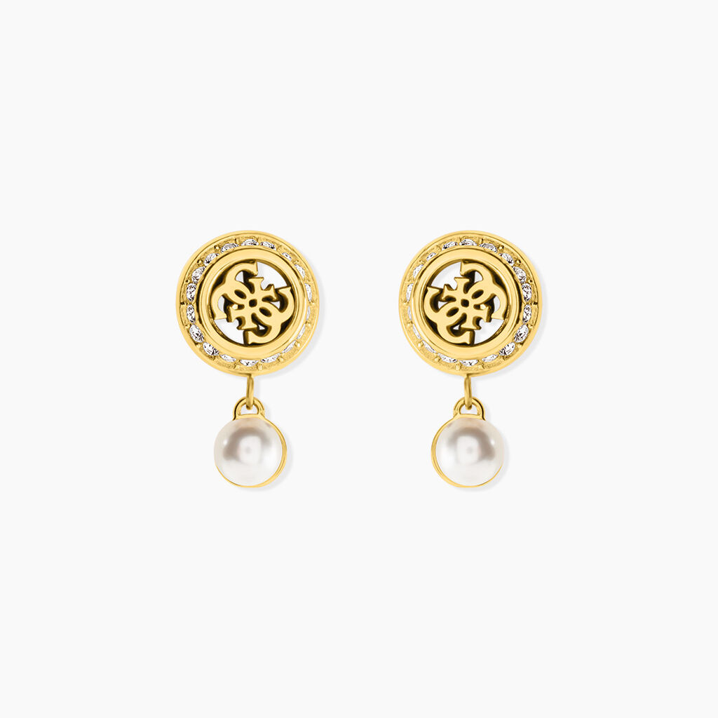 Boucles D'Oreilles Pendantes Guess Tiny Pearly Acier Jaune Oxyde De Zirconium Perle D'Imitation - Pendantes Femme | Marc Orian