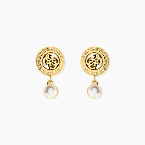 Boucles D'Oreilles Pendantes Guess Tiny Pearly Acier Jaune Oxyde De Zirconium Perle D'Imitation - Pendantes Femme | Marc Orian