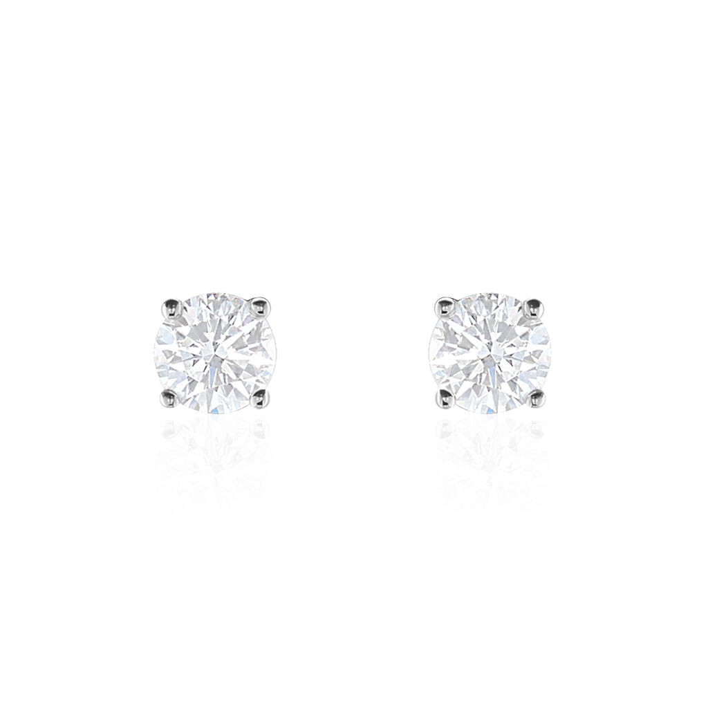 Boucles D'oreilles Puces 4 Griffes Or Blanc Diamant Synthetique - Puces Femme | Marc Orian