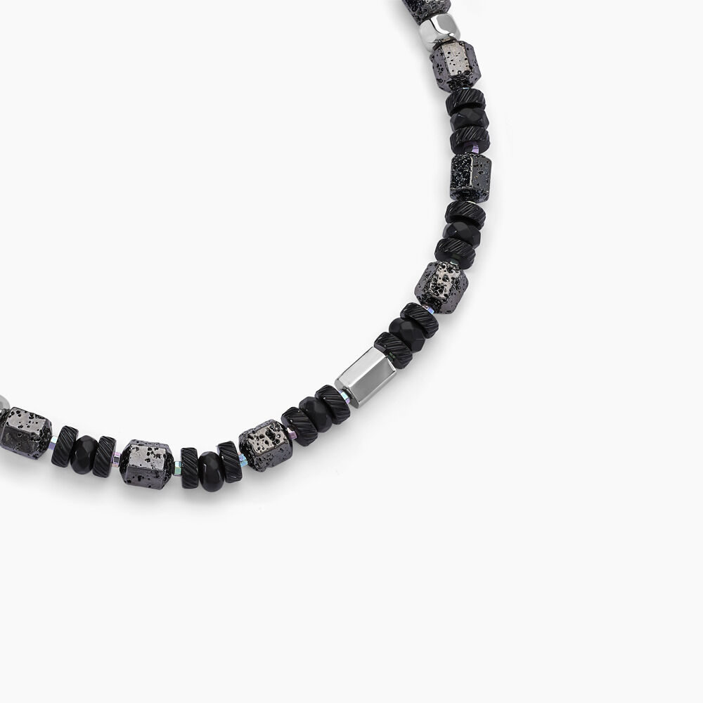 Collier Dark Pearl Acier Bicolore Pierre De Lave H&eacute;matite - Colliers avec pierres Homme | Marc Orian