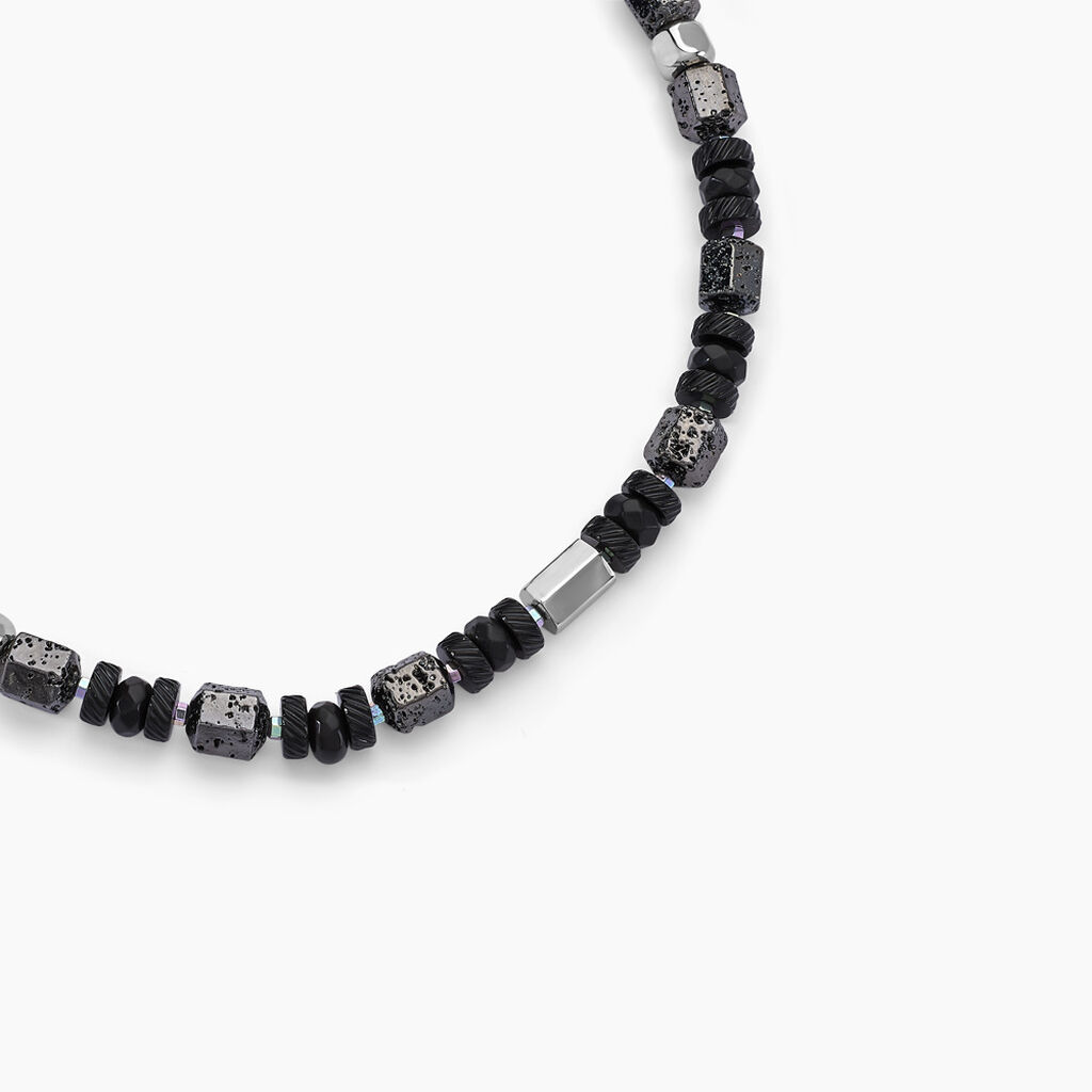 Collier Dark Pearl Acier Bicolore Pierre De Lave H&eacute;matite - Colliers avec pierres Homme | Marc Orian