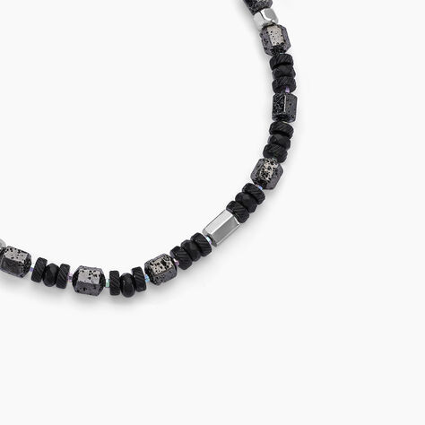 Collier Dark Pearl Acier Bicolore Pierre De Lave H&eacute;matite - Colliers avec pierres Homme | Marc Orian