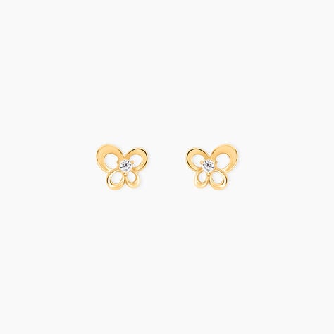 Boucles D'oreilles Puces Eleanor Fleur Or Jaune Oxyde De Zirconium - Puces Famille | Marc Orian