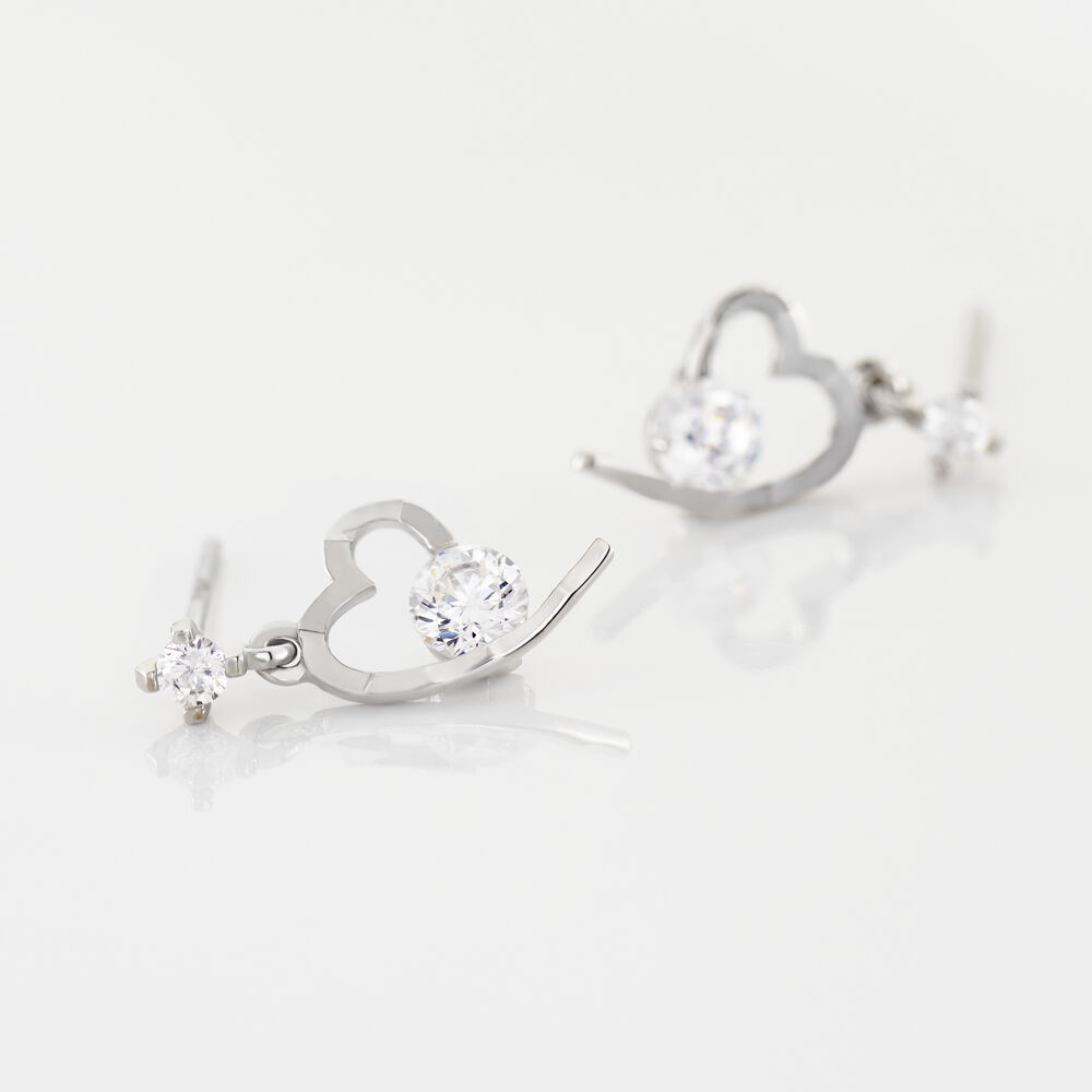 Boucles D'oreilles Puces Romance Or Blanc Oxyde De Zirconium - Pendantes Femme | Marc Orian