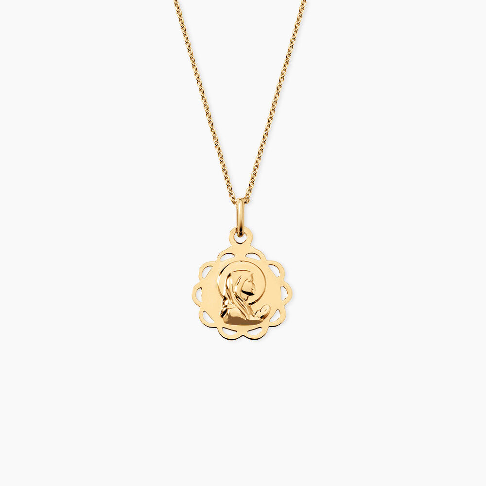 Pendentif Vierge Rond Dentelle Argent Dor&eacute; A L'Or 750/1000 - Pendentifs Femme | Marc Orian
